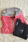 Pink Vegan Leather Shirred Faux Fur Lining Draw String Tie Hood Detail Vest - LockaMe Designs