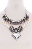 Chunky Pearl Antique Stone Boho Bohemian Statement Necklace Earring Set - LockaMe Designs