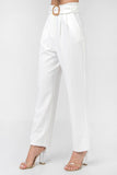 A Solid Pant Featuring Paperbag Waist With Rattan Buckle Belt - LockaMe Designs