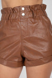 Paper Bag Pu Button Shorts Pants