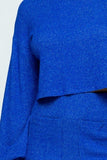 Brushed Knit Mock Neck Drop Shoulder Top With Front Pocket Mini Skirt Set