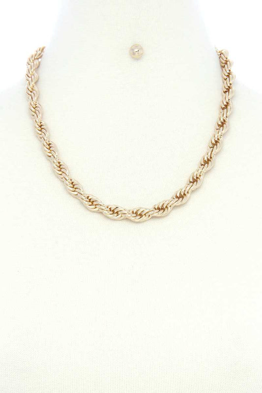 Twist Chain Simple Short Metal Necklace Earring Set