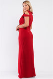 Plus Red Sleeveless Collared Plunging V-neck Maxi Dress