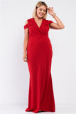 Plus Red Sleeveless Collared Plunging V-neck Maxi Dress