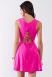 Bubblegum Pink Sleeveless Round Neck Self-tie Lace-up Back Detail Mini Dress