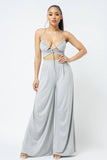 Cut Out With Key Hole Spaghetti Strap Top With Wide Pants Set