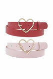 Half Pearl Pave Outline Heart Buckle Duo Belt