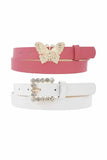 Mini Square Pearl And Butterfly Buckle Duo Belt