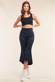 Navy Solid High Waisted Retro Bell Bottom Flare Pants
