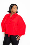 Pleated Sleeve Blouse With Waterfall Frill And Bow