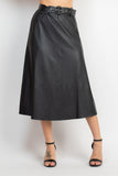 Faux Leather Belted A-line Skirt