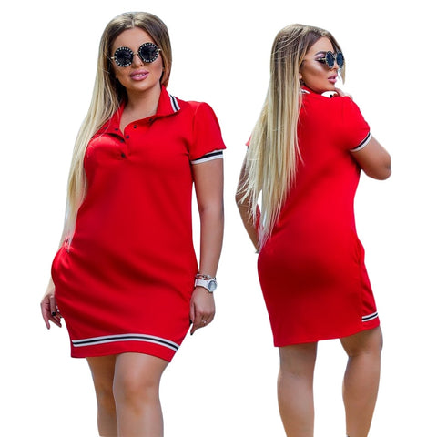 Women Polo Dress Big Oversize Above Knee Mini Dresses